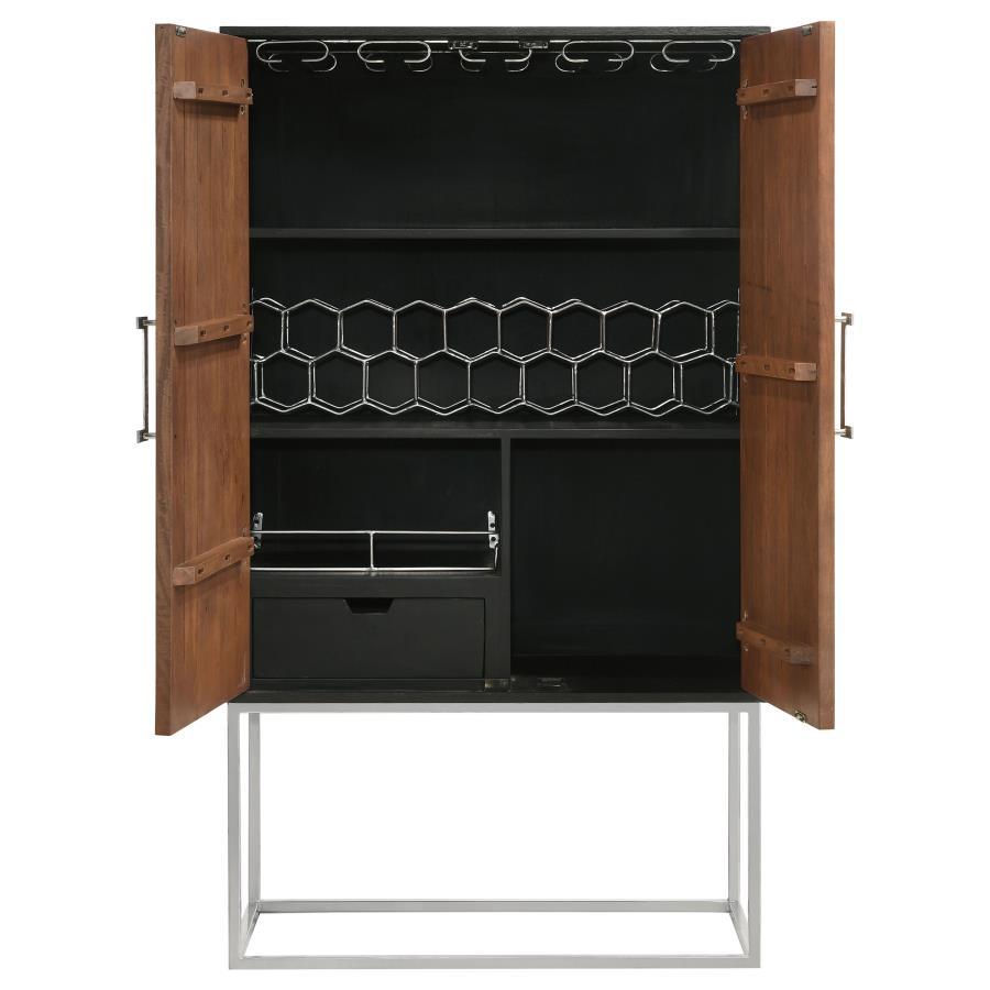 Borman - 2 Door Home Bar Cabinet Wine Storage - Walnut And Black by Coaster Fine Furniture | Bel Furniture