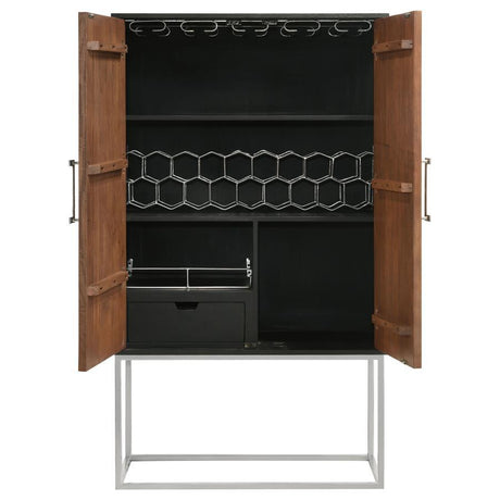 Borman - 2 Door Home Bar Cabinet Wine Storage - Walnut And Black by Coaster Fine Furniture | Bel Furniture