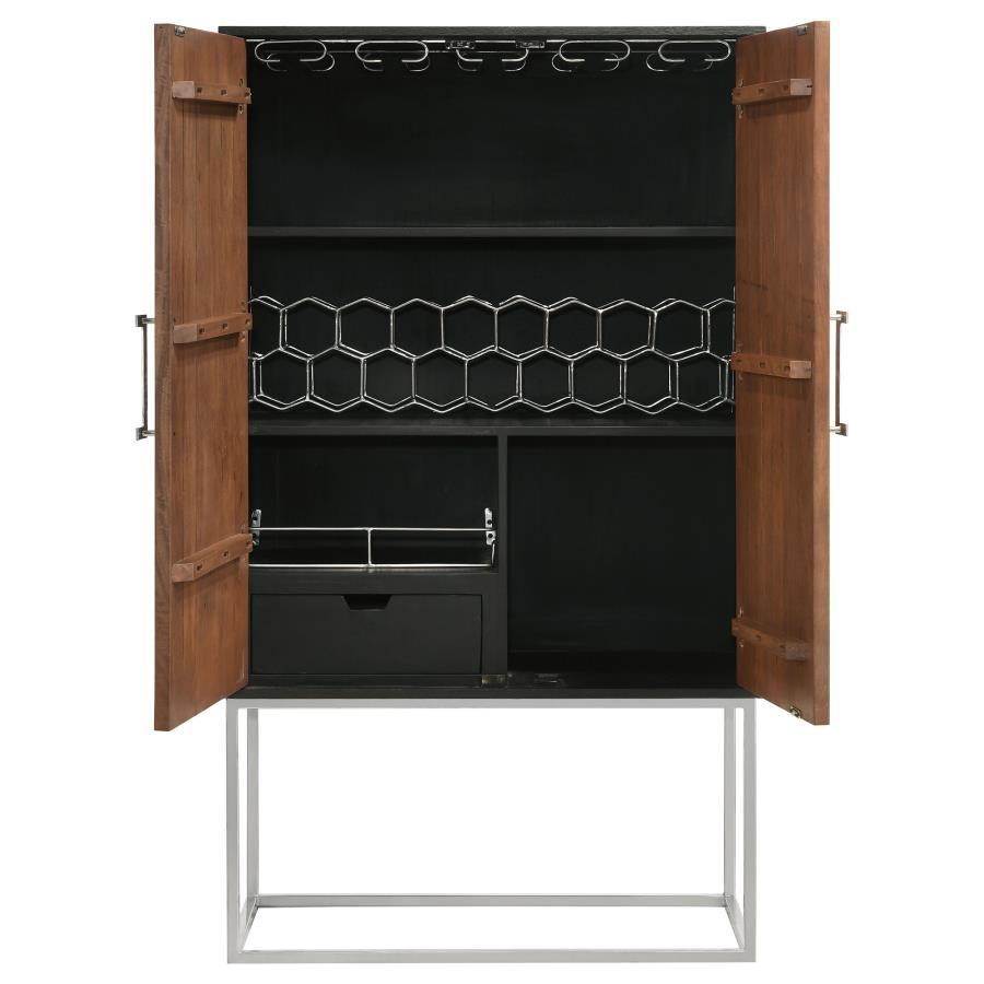 Borman - 2 Door Home Bar Cabinet Wine Storage - Walnut And Black