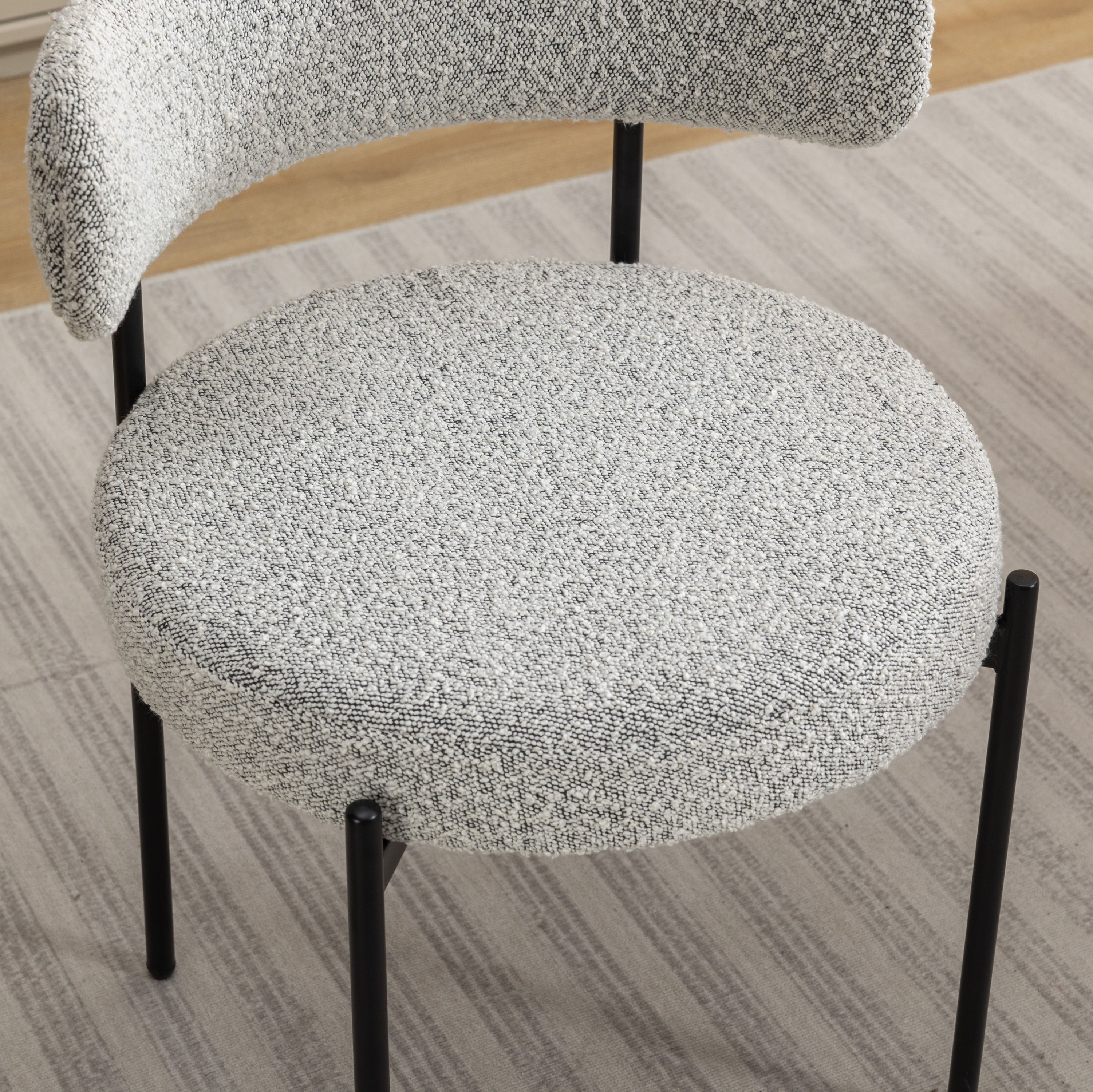 Burbank - Modern Round Boucle Dining Chairs (Set of 2) - Black / White