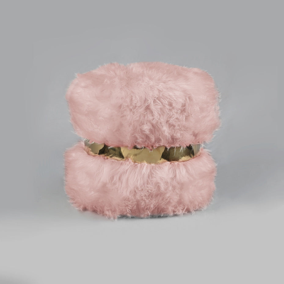 Faux Fur Round Ottoman - Blush