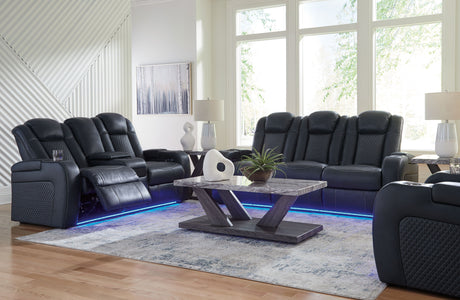 Fyne-dyme - Reclining Living Room Set Blue 3 Pc. - Power Reclining Sofa, Power Reclining Loveseat, Power Recliner by Signature Design by Ashley® | Bel Furniture