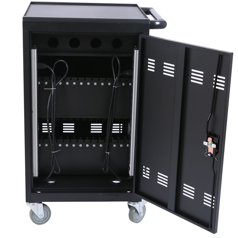 Mobile Charging Cart And Cabinet For Tablets Laptops 32-Device - Matt Black