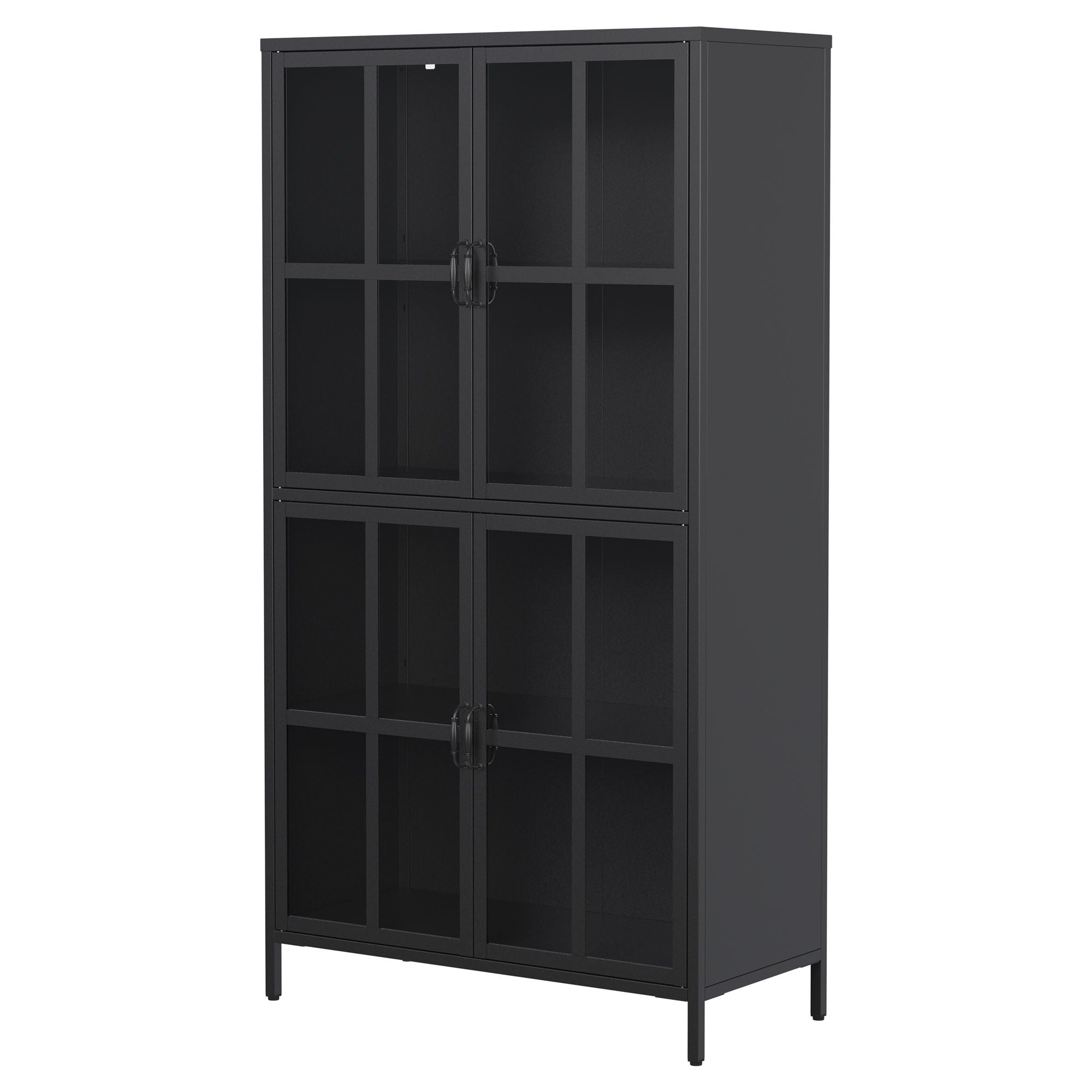 Premium Metal Storage Cabinet With Tempered Glass Doors, Adjustable Shelves, Anti-Tipping Device, Magnetic Silent Closure, And Adjustable Feet For Home And Office Use