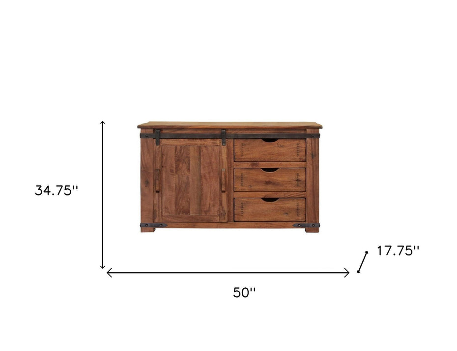 Solid Wood, Enclosed Storage Distressed TV Stand - Brown