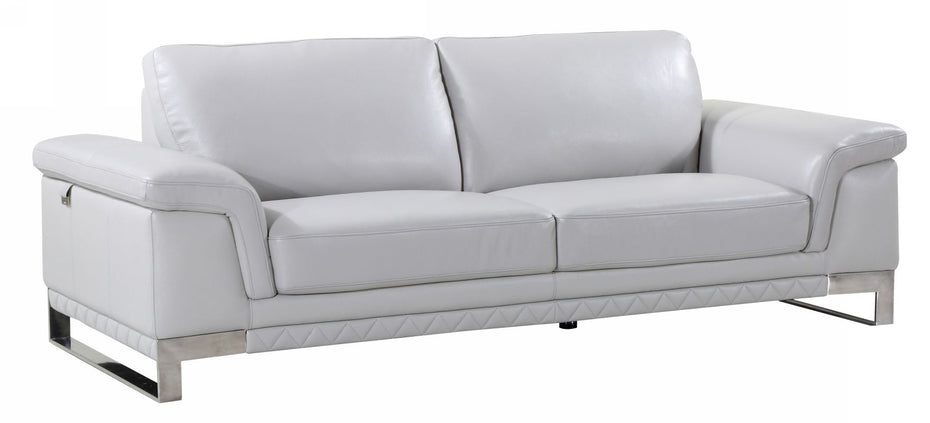 Italian Leather Sofa With Silver Legs - Light Gray