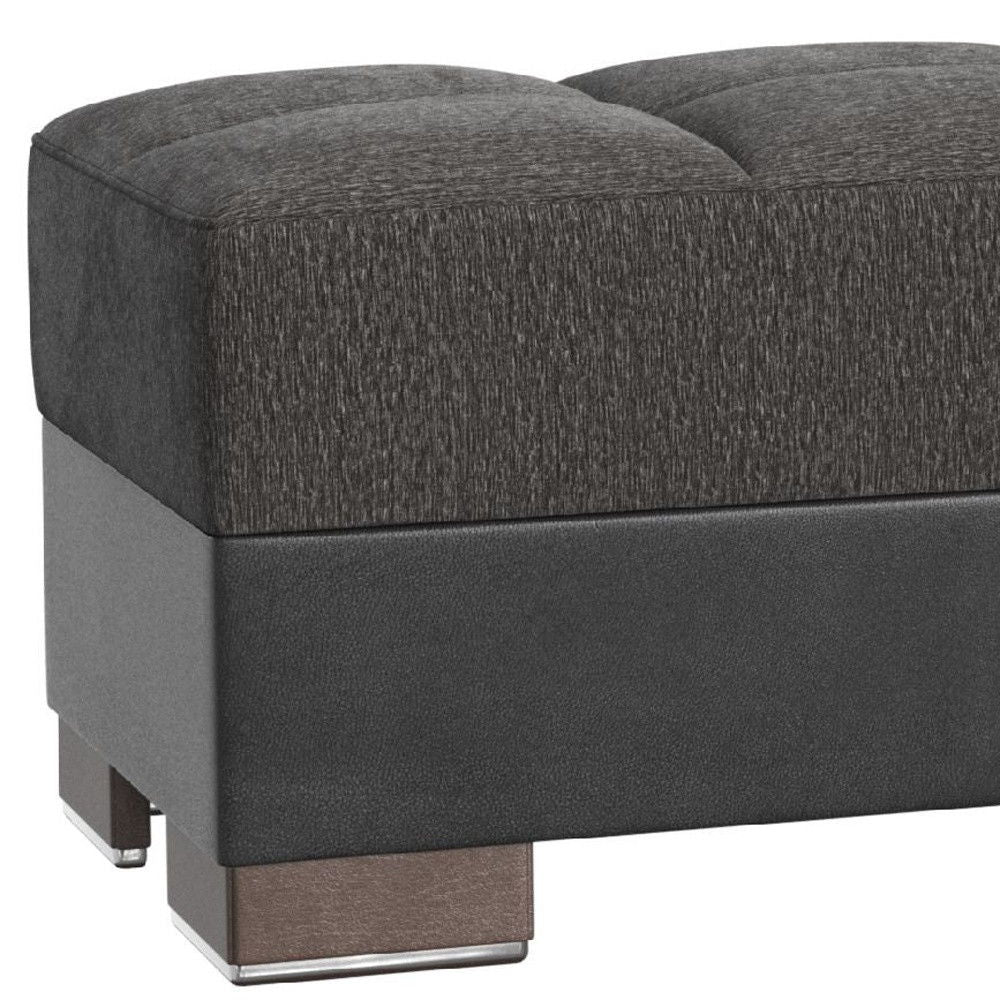 Chenille Tufted Storage Ottoman - Gray / Brown