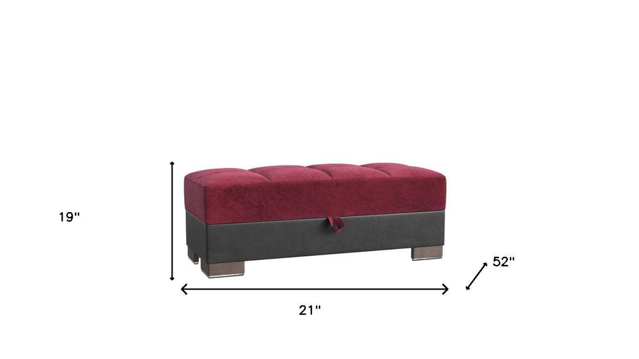 Microfiber Tufted Storage Ottoman - Burgundy / Brown