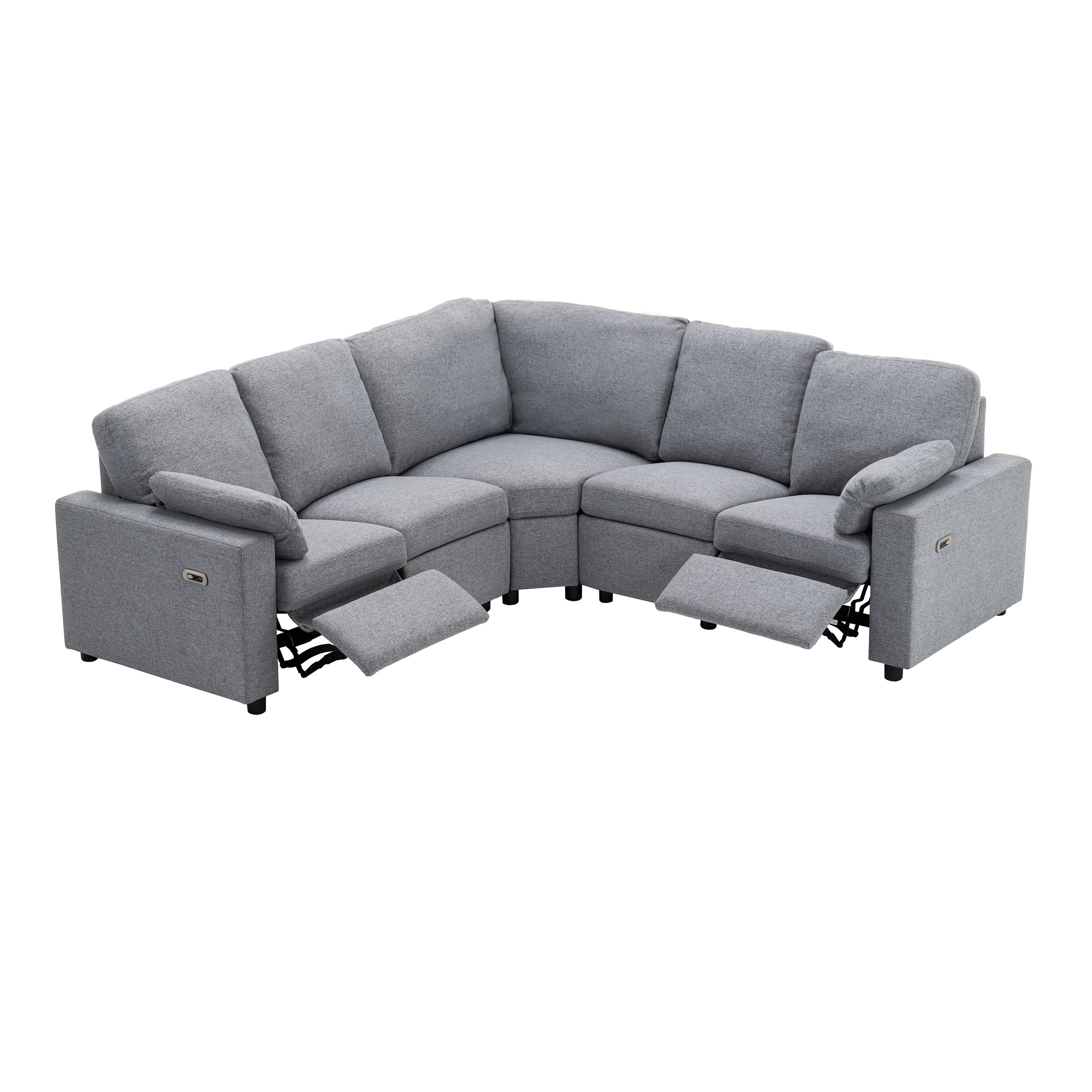 Power Recliner Sectional Sofa Home Theater Reclining Sofa With Two USB Ports, Two Storage Drawers For Living Room