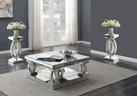 Amalia - Mirrored Coffee Table Set Pearl Silver 3 Pc. Coffee Table, 2 End Tables by Coaster Fine Furniture | Bel Furniture