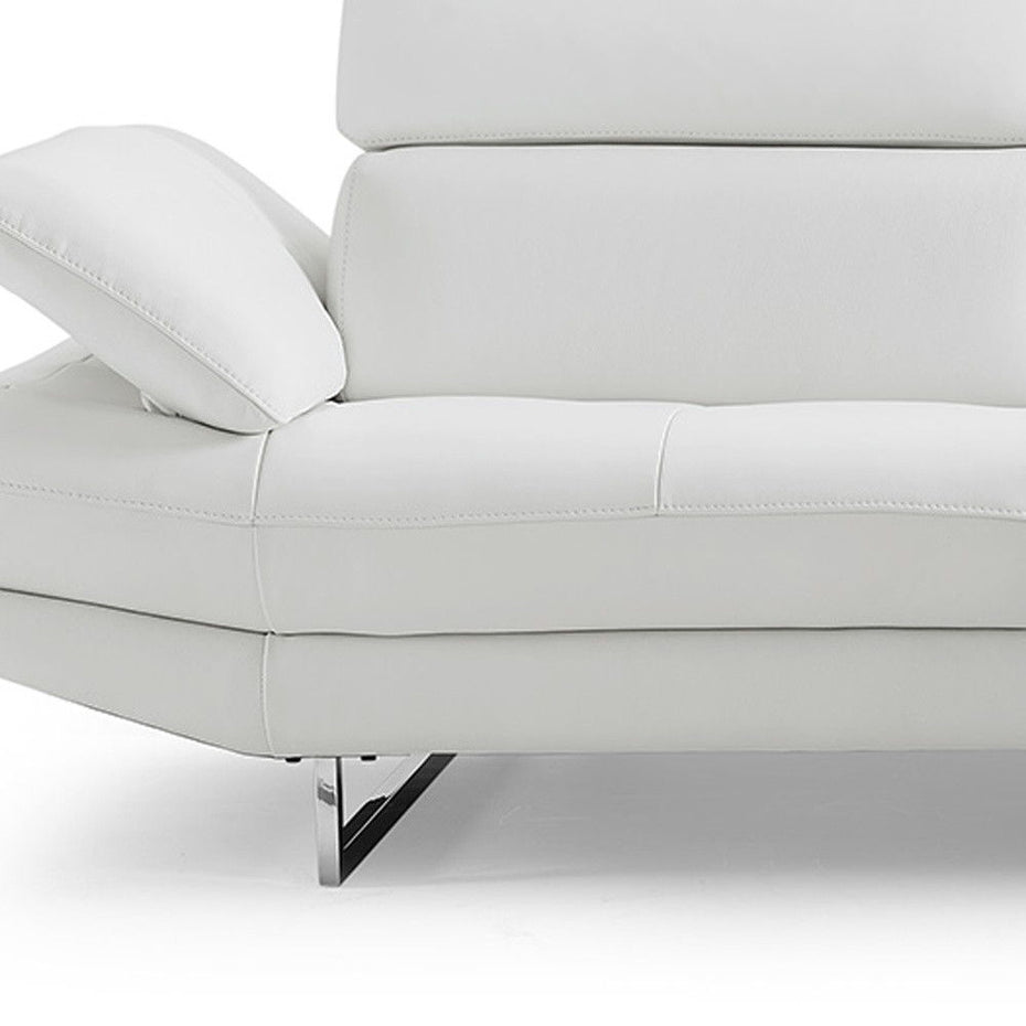 Leather Sofa Chaise With Silver Legs - White Top Grain