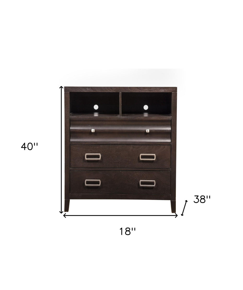 Solid Wood Open Shelving TV Stand - Black