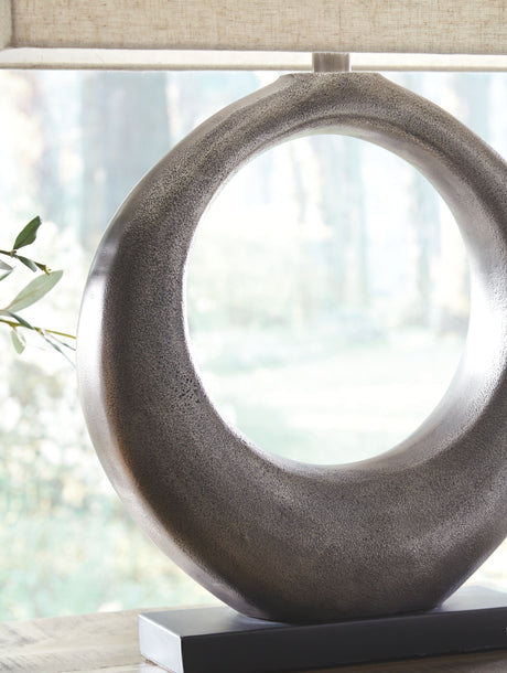 Saria - Antique Silver Finish - Metal Table Lamp by Signature Design by Ashley® | Bel Furniture