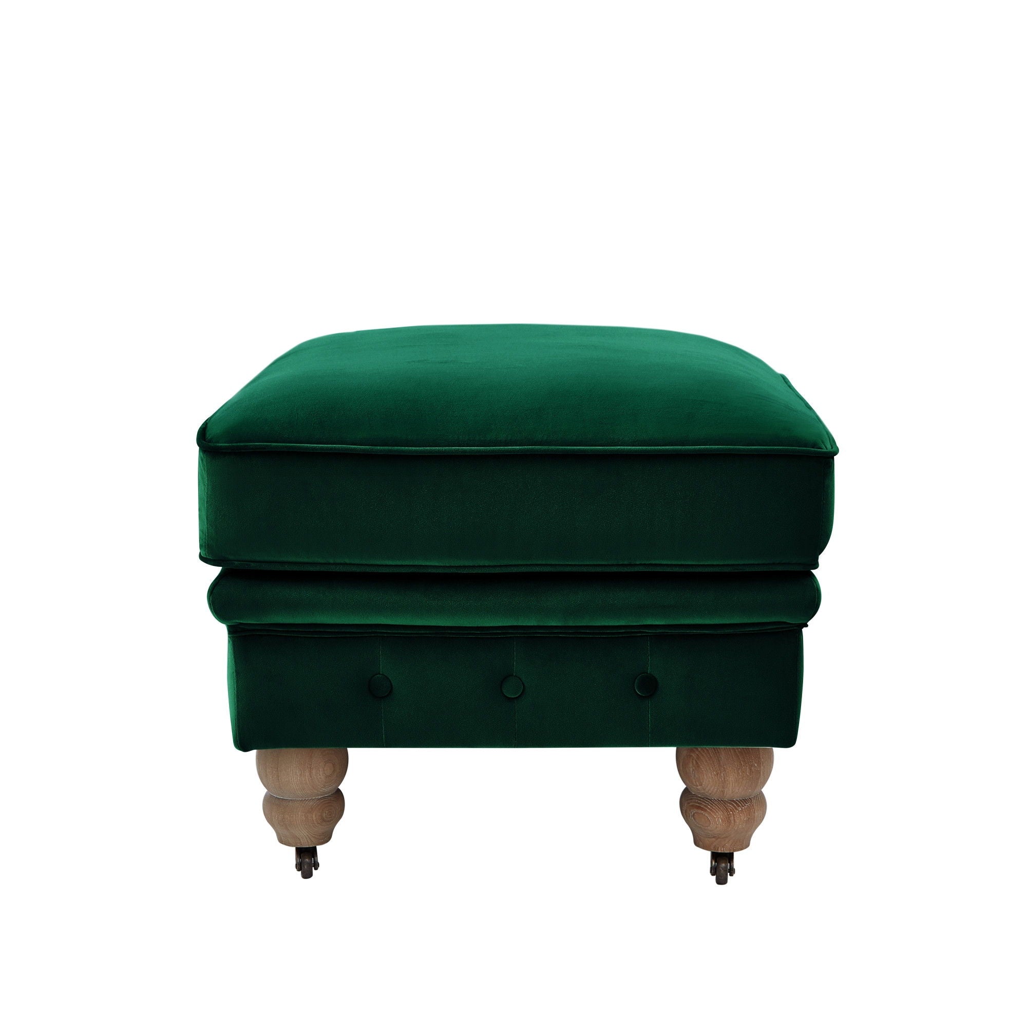 Velvet Rolling Tufted Cocktail Ottoman - Hunter Green / Natural