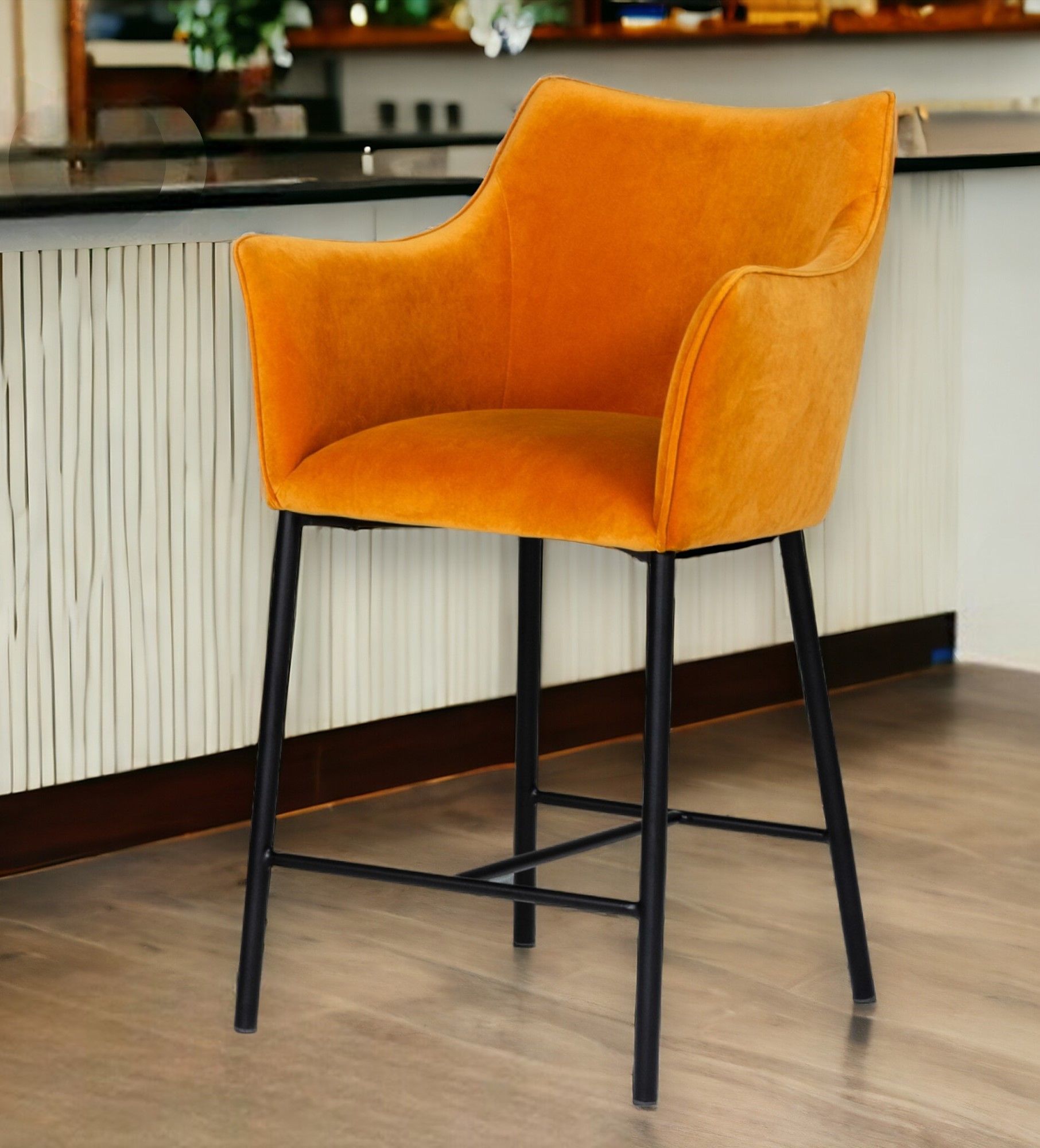 Iron Low Back Counter Height Bar Chair - Yellow And Black