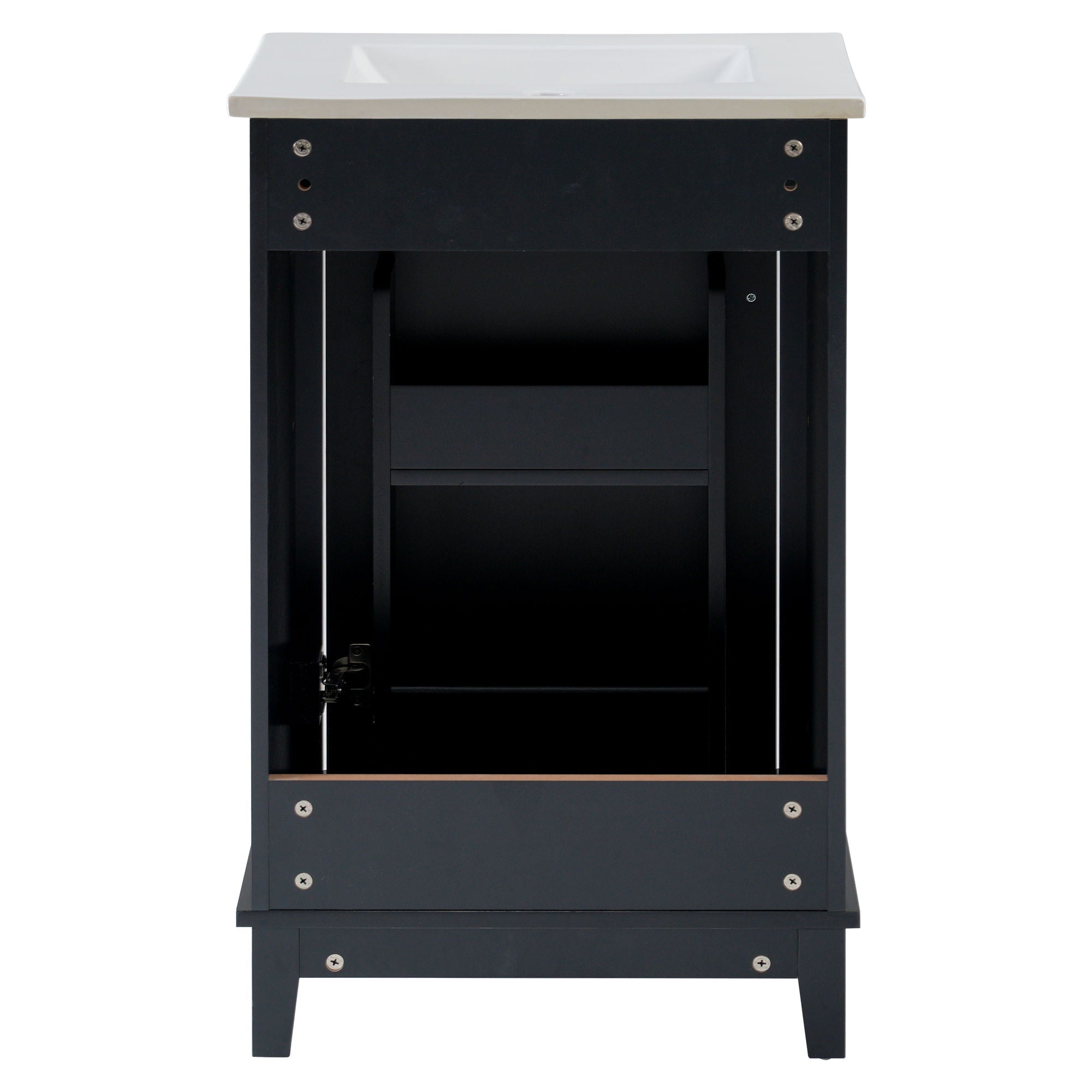 Modern Small Bathroom Vanity Cabinet With Ceramic Basin, Ample Storage, 1 Soft Close Door