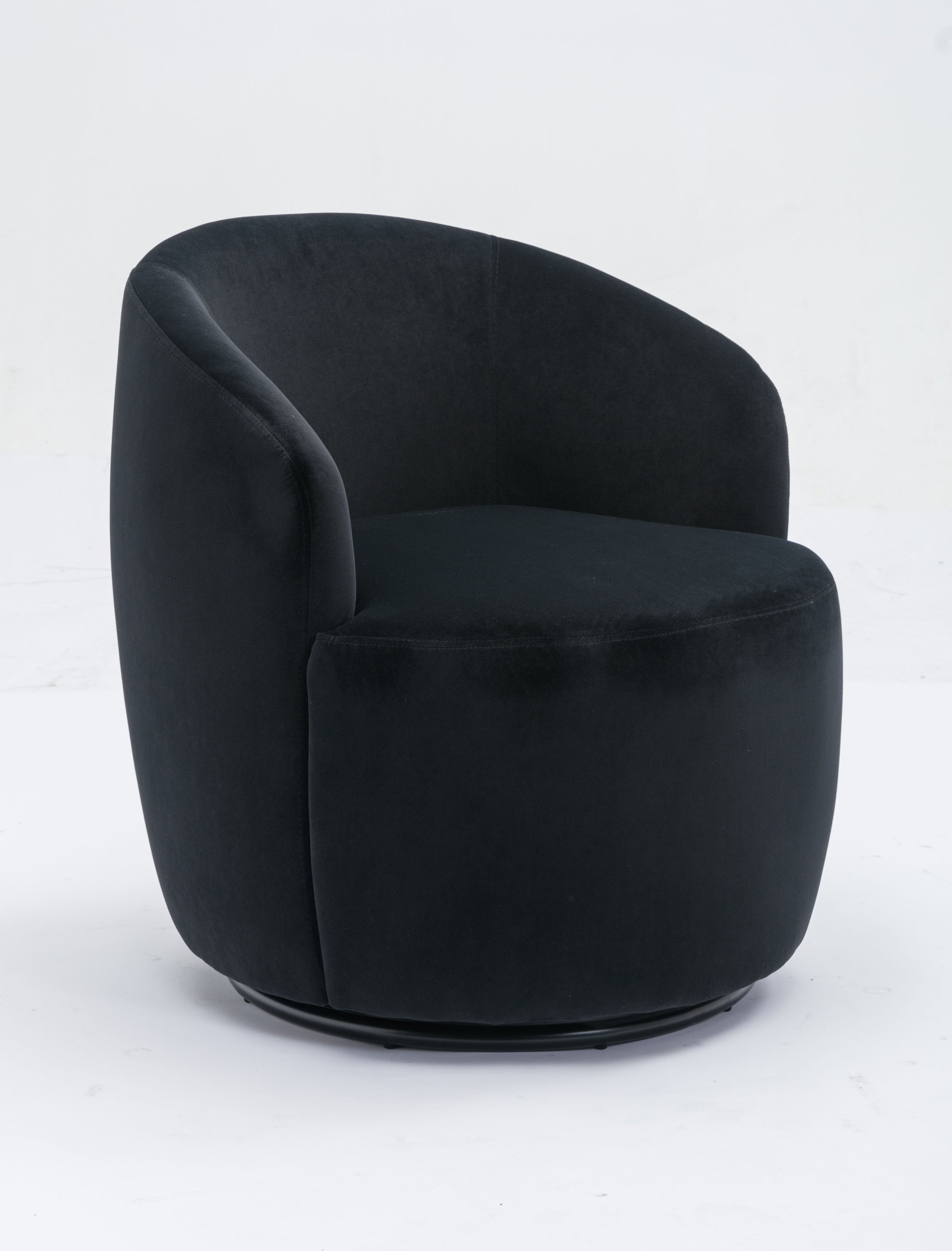 Velvet Fabric Swivel Accent Armchair Barrel Chair With Powder Coating Metal Ring