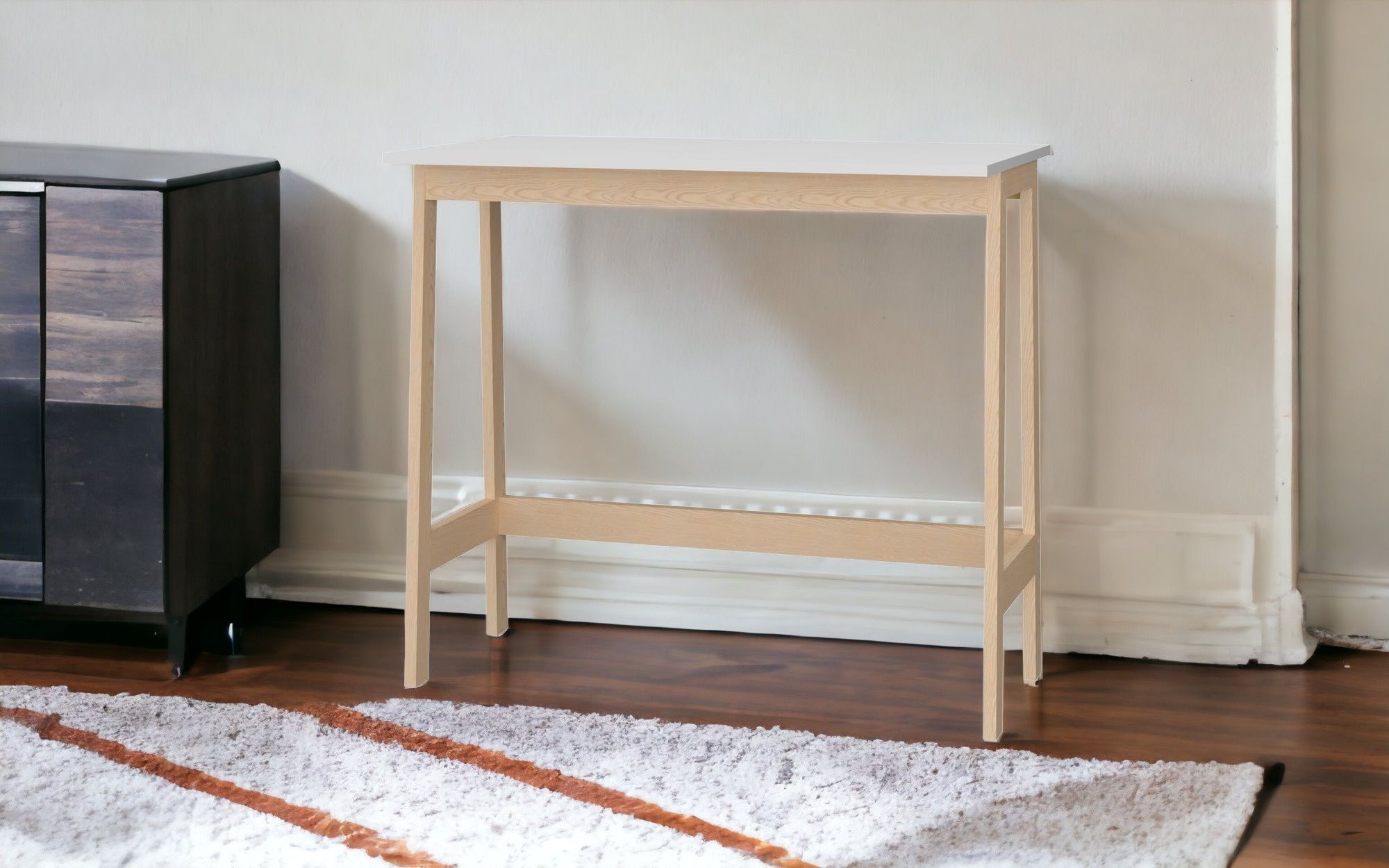 Modern Narrow Table Desk - Natural / White