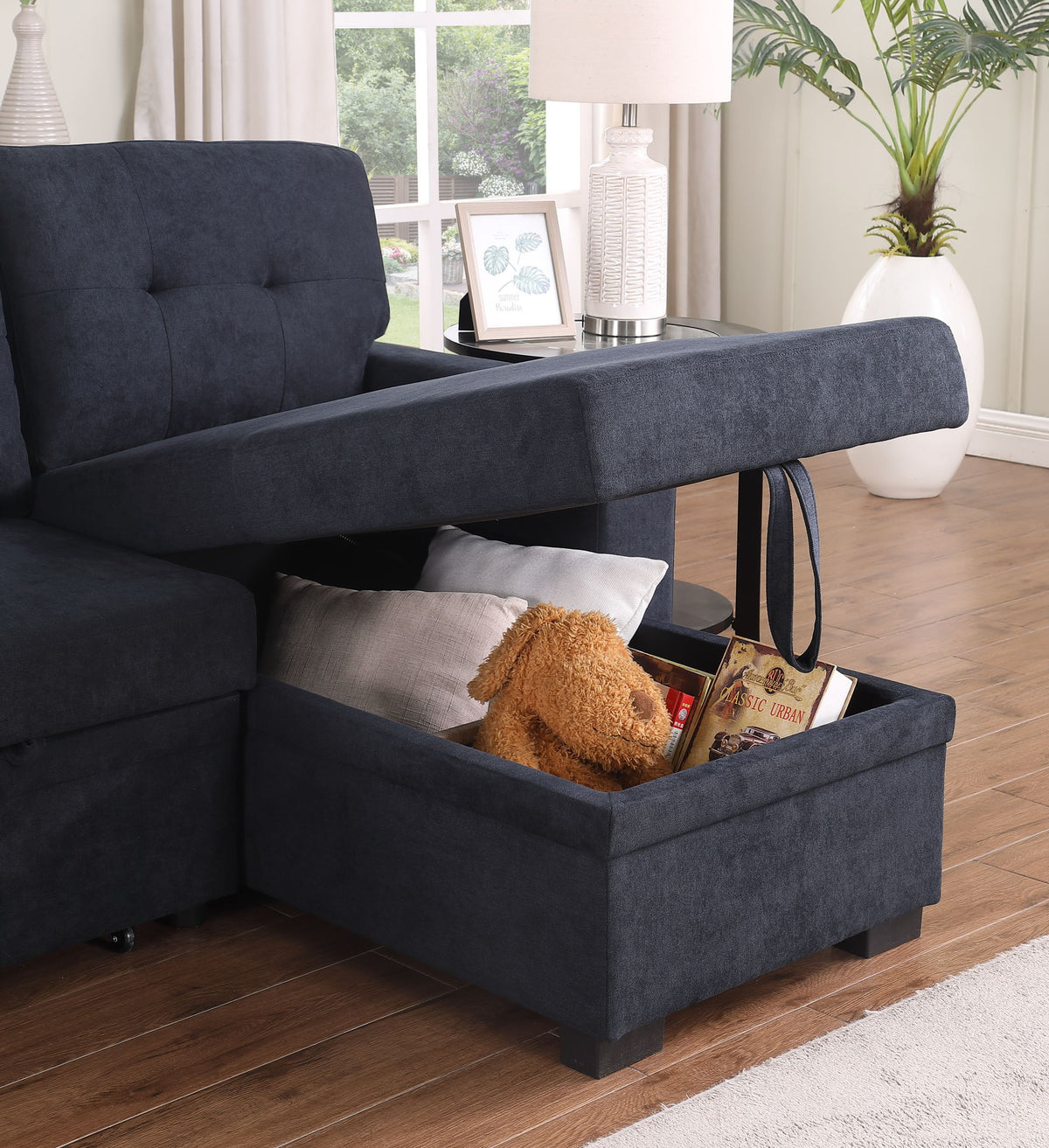 Lucca II - 84.5"W Reversible Sleeper Sectional Sofa with Storage Chaise by Lilola Home | Bel Furniture