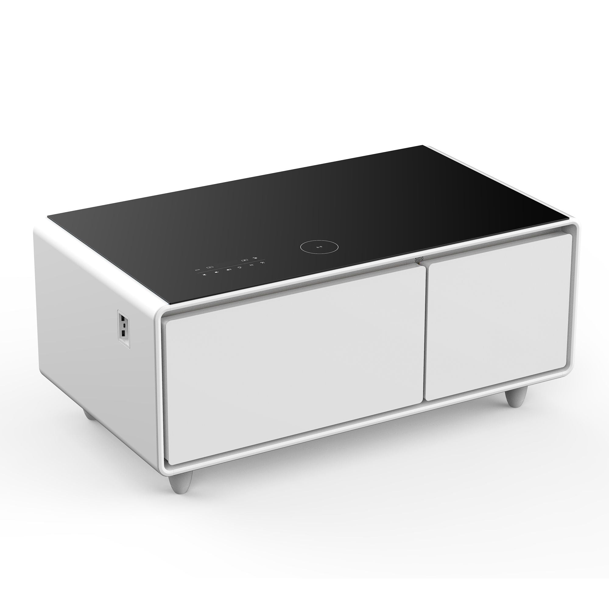 Modern Smart Coffee Table With Built-In Fridge - Bluetooth Speaker, Wireless Charging, Touch Control Panel, USB Interface, Outlet Protection, Atmosphere Light