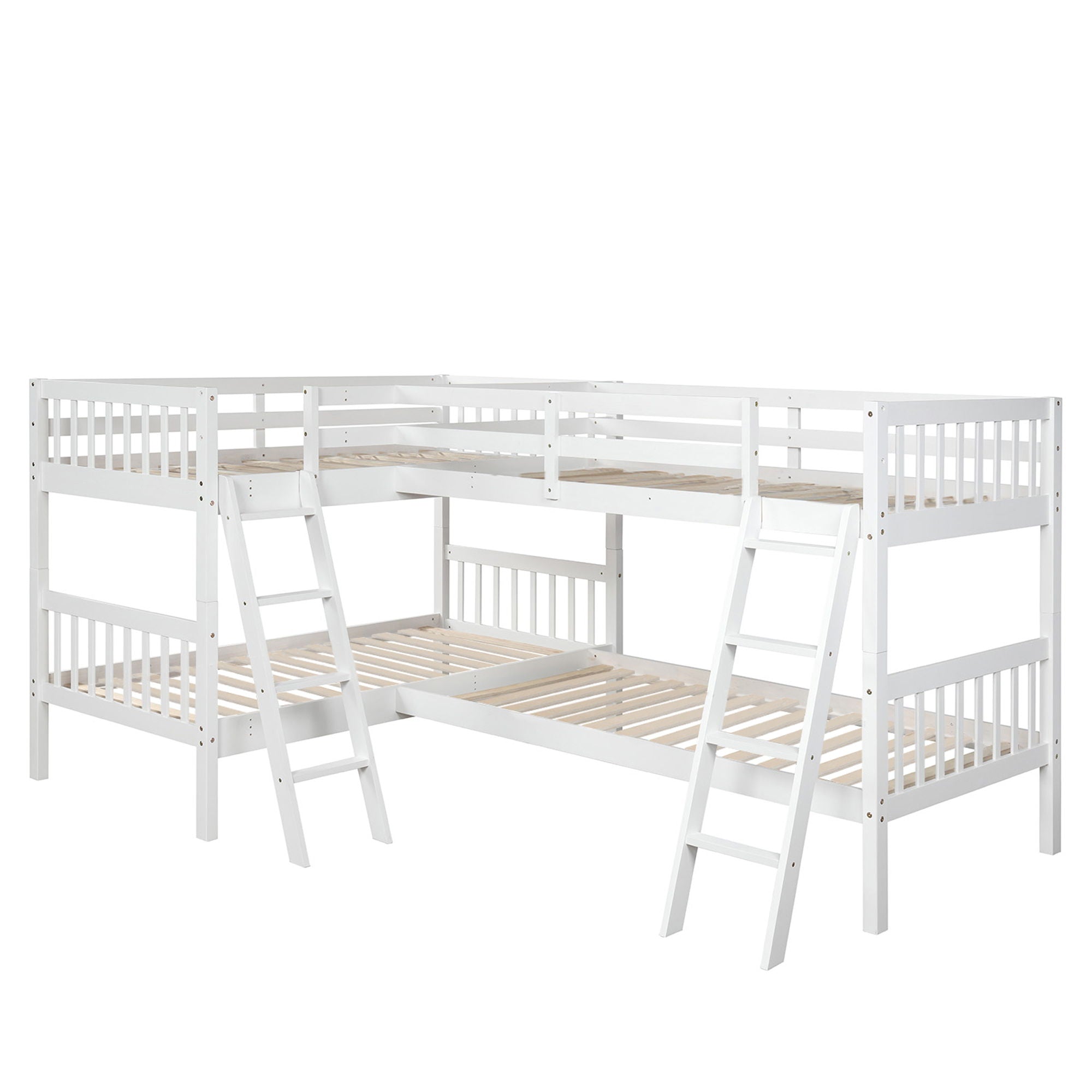 Twin L-Shaped Bunk Bed With Ladder - White