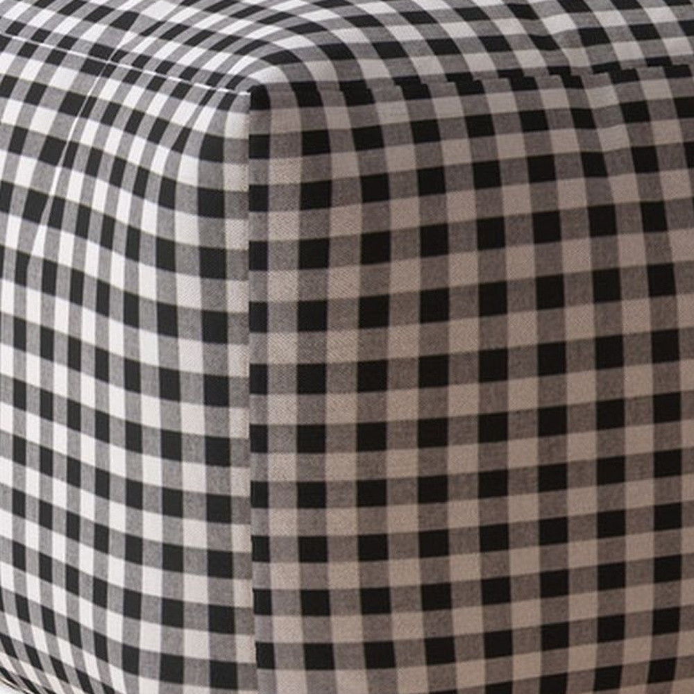 Cotton Gingham Pouf Ottoman - Gray / Black