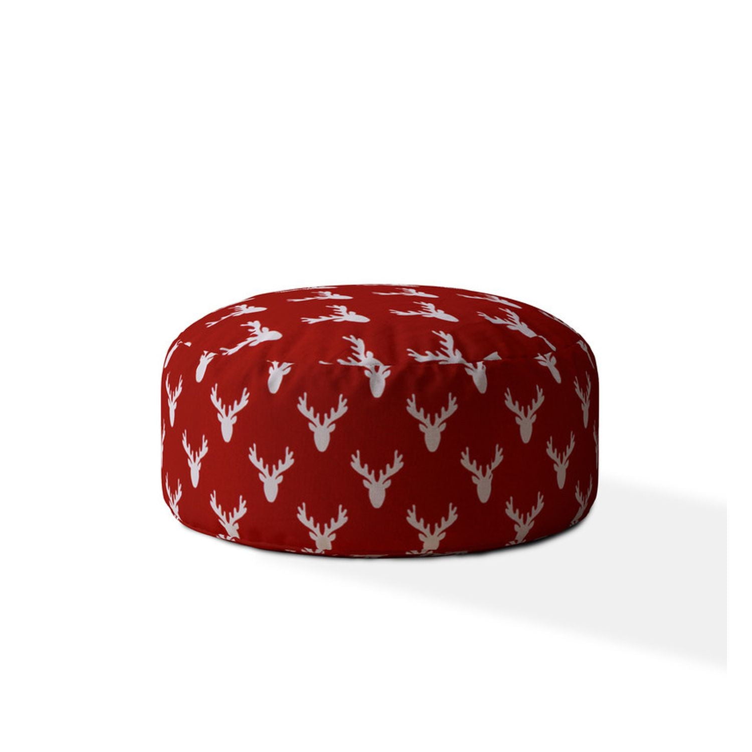 Cotton Round, Stag Pouf Ottoman - Red / White