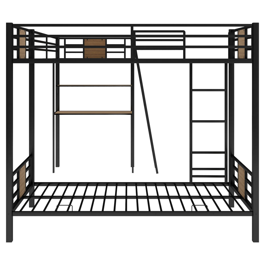 L-Shaped Twin Over Twin Bunk Bed With Twin Size Loft Bed With Desk And Shelf - Brown