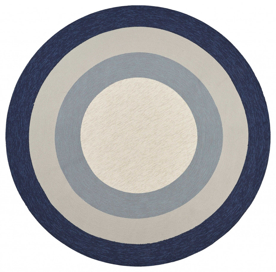 7' UV Treated Bordered Round Indoor / Outdoor Area Rug - Navy Slate