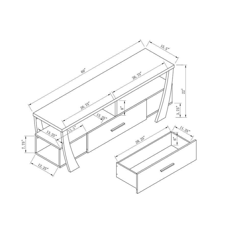 Contemporary TV Stand With Four Shelves And One Drawer - White