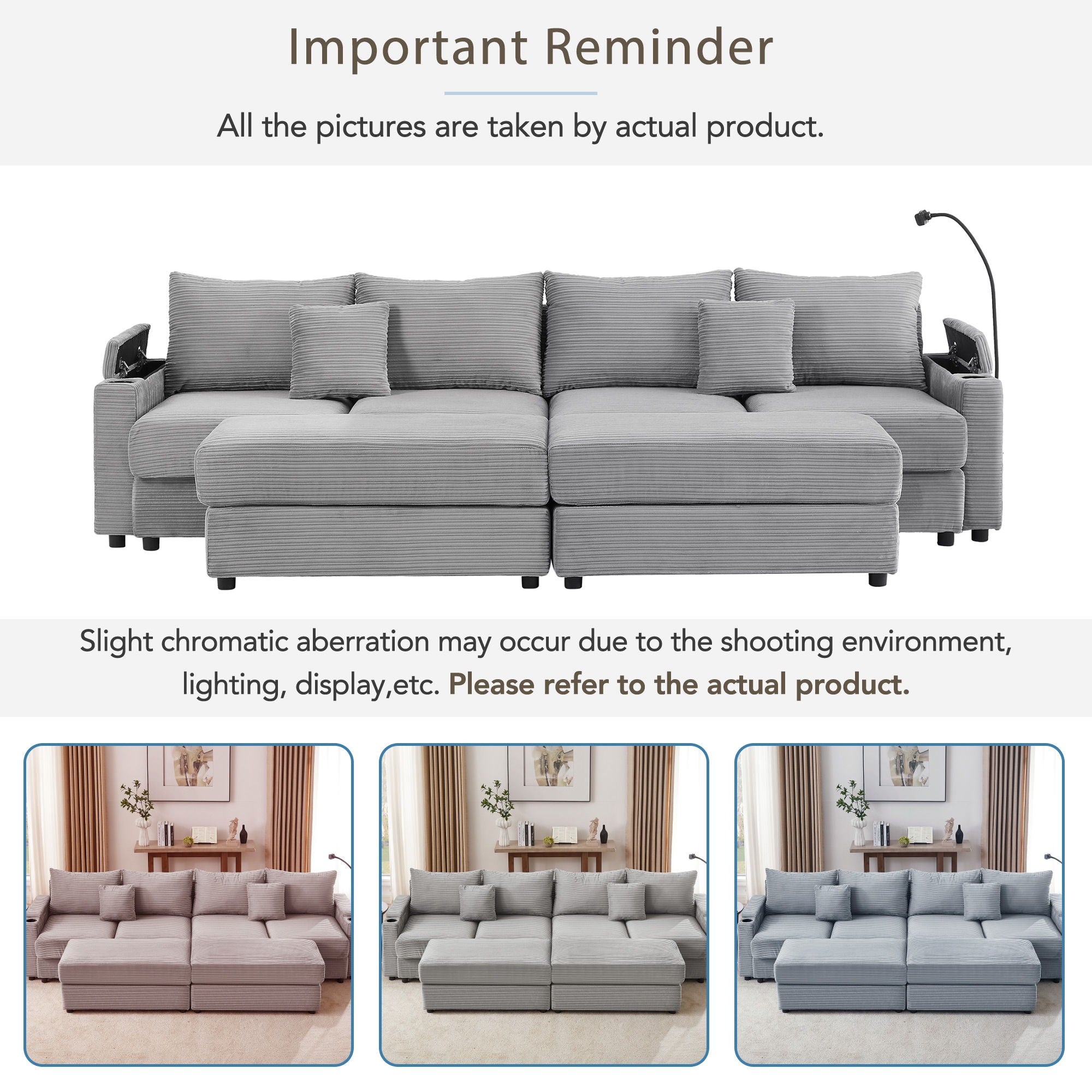 Modern Style Loveseat Sofa Sectional Sofa Couch With Storage Space, A Movable Ottoman, Two USB Ports, Two Cup Holders, A Phone Holder For Living Room