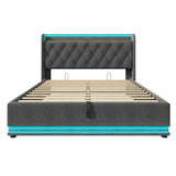 Upholstered Bed, 360 Surround LED Function, Remote Control, Hydraulic Storage Bed With USB, Type-C Charging (Without Mattress)