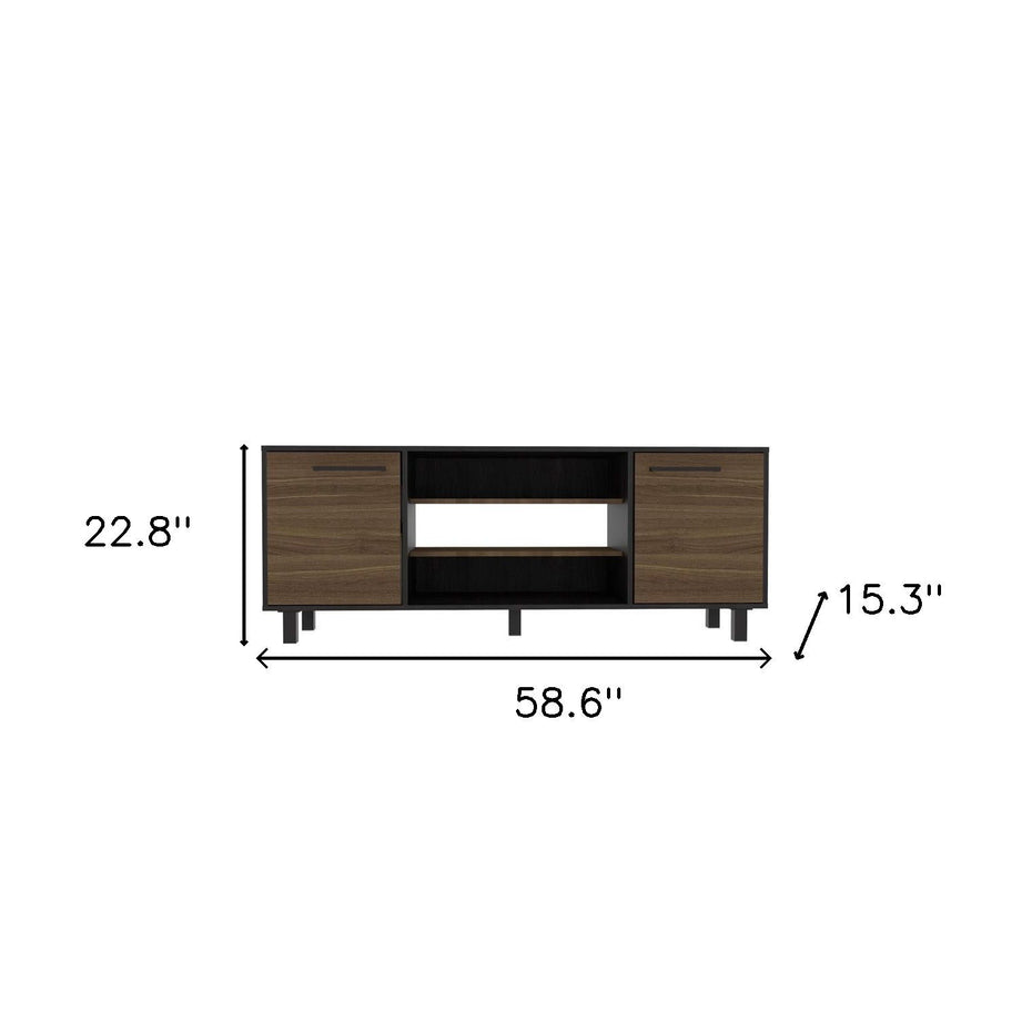 Particle Board Open Shelving TV Stand - Brown / Black