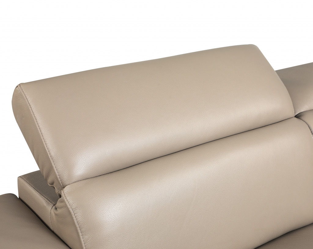 Genuine Leather Love Seat - Beige / Silver