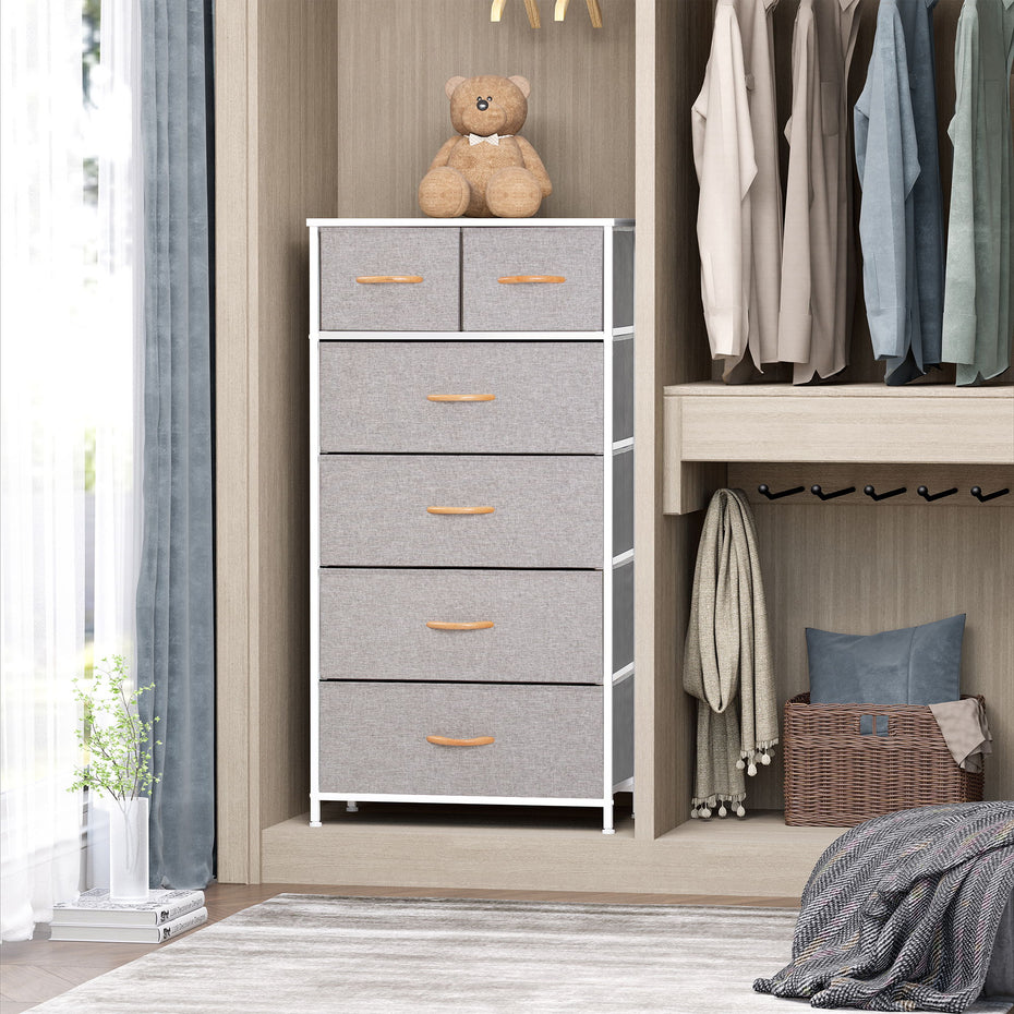 Steel And Fabric Six Drawer Chest - Gray / White