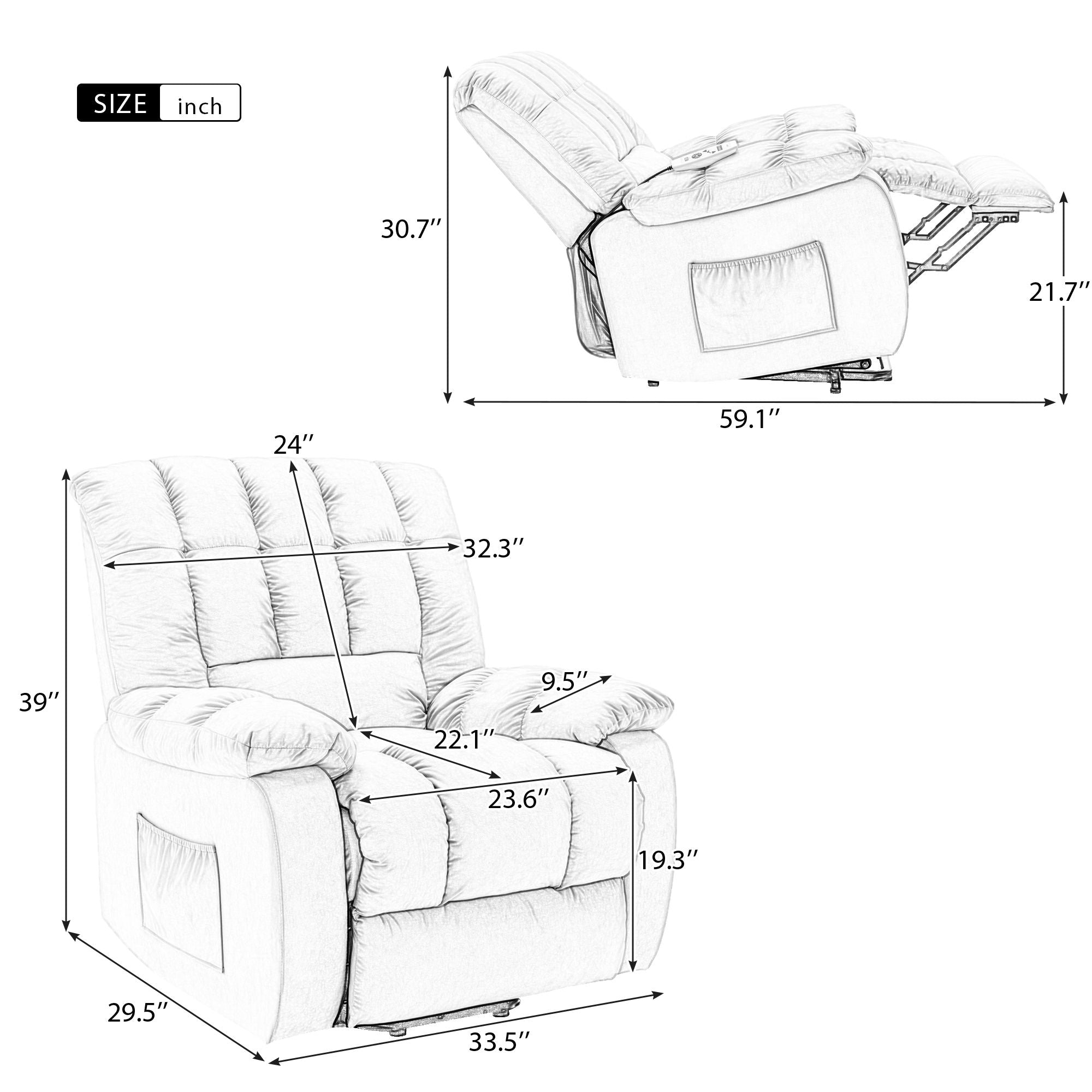 Massage Recliner Chair Electric Power Lift Recliner Chairs With Heat, Vibration, Side Pocket For Living Room Bedroom