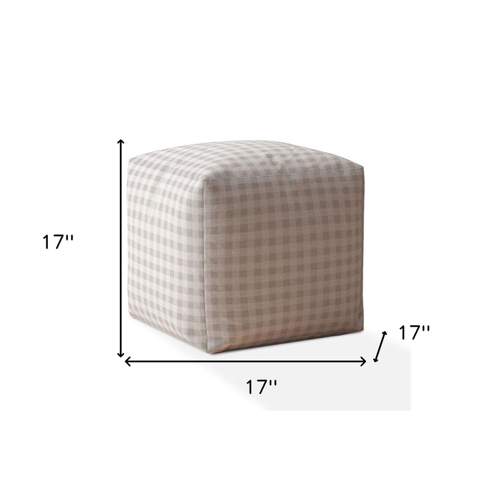 Cotton Gingham Pouf Cover - Gray