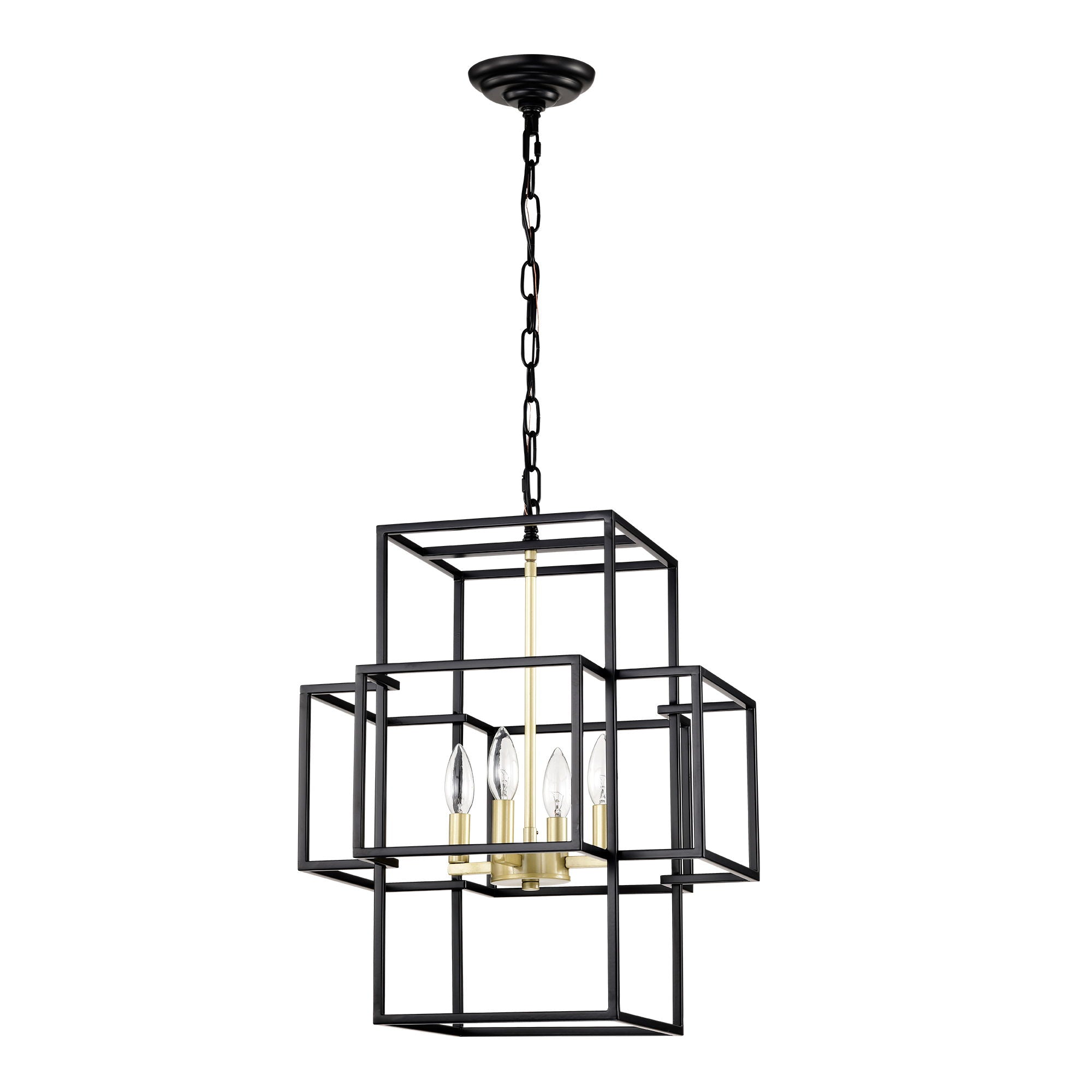 4 Light Metal Lantern Tiered Pendant Hanging Light Fixtures, Industrial Farmhouse Adjustable Height Chandeliers For Dining Room Hallway Foyer Entryway (E12 Bulbs Not Included)