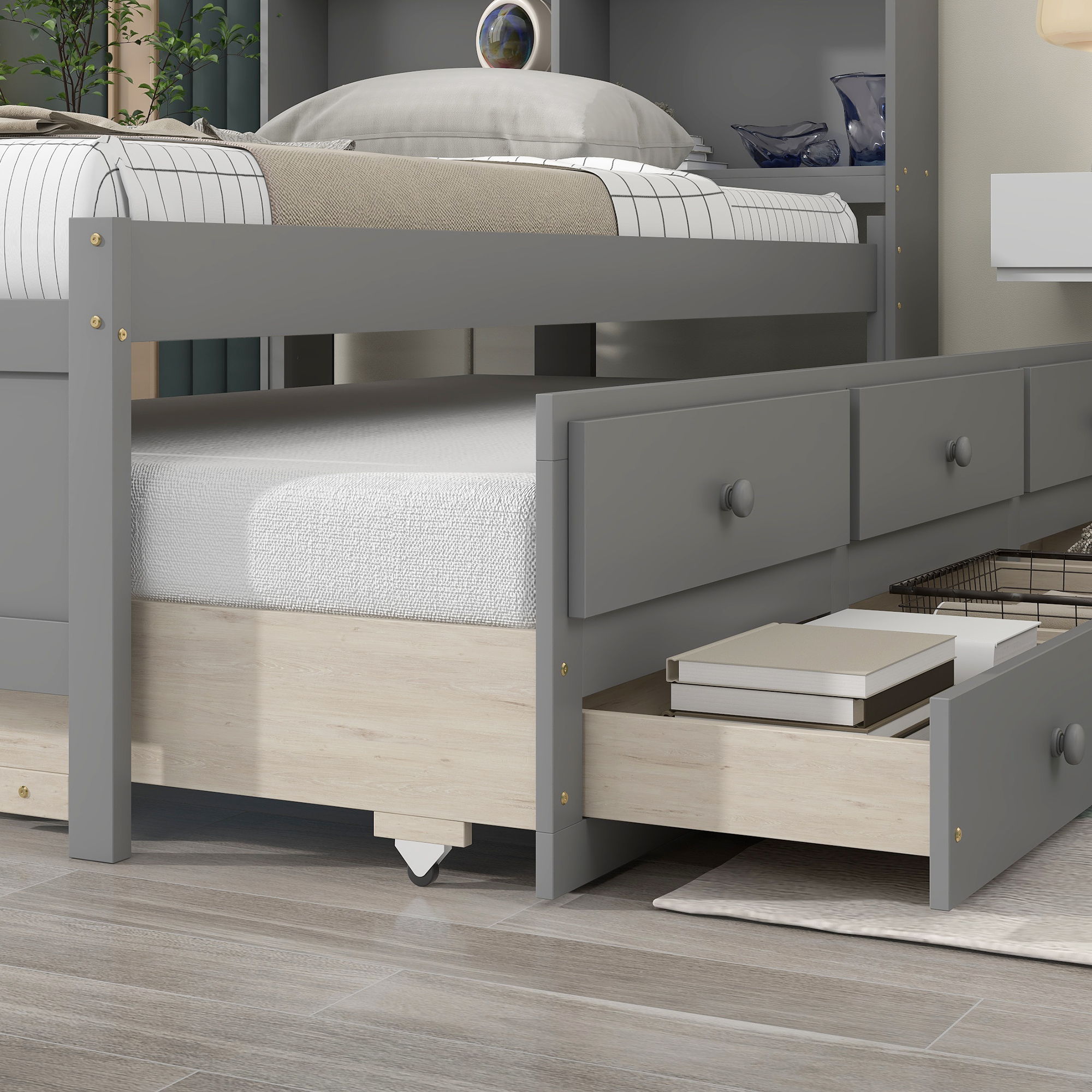 Bed With Twin Trundle, Drawers