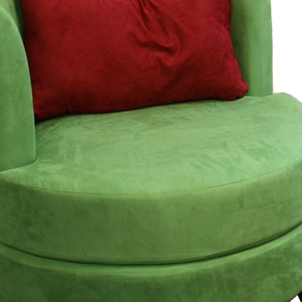 Microfiber Retro Round Accent Chair With Contrast Pillow - Green