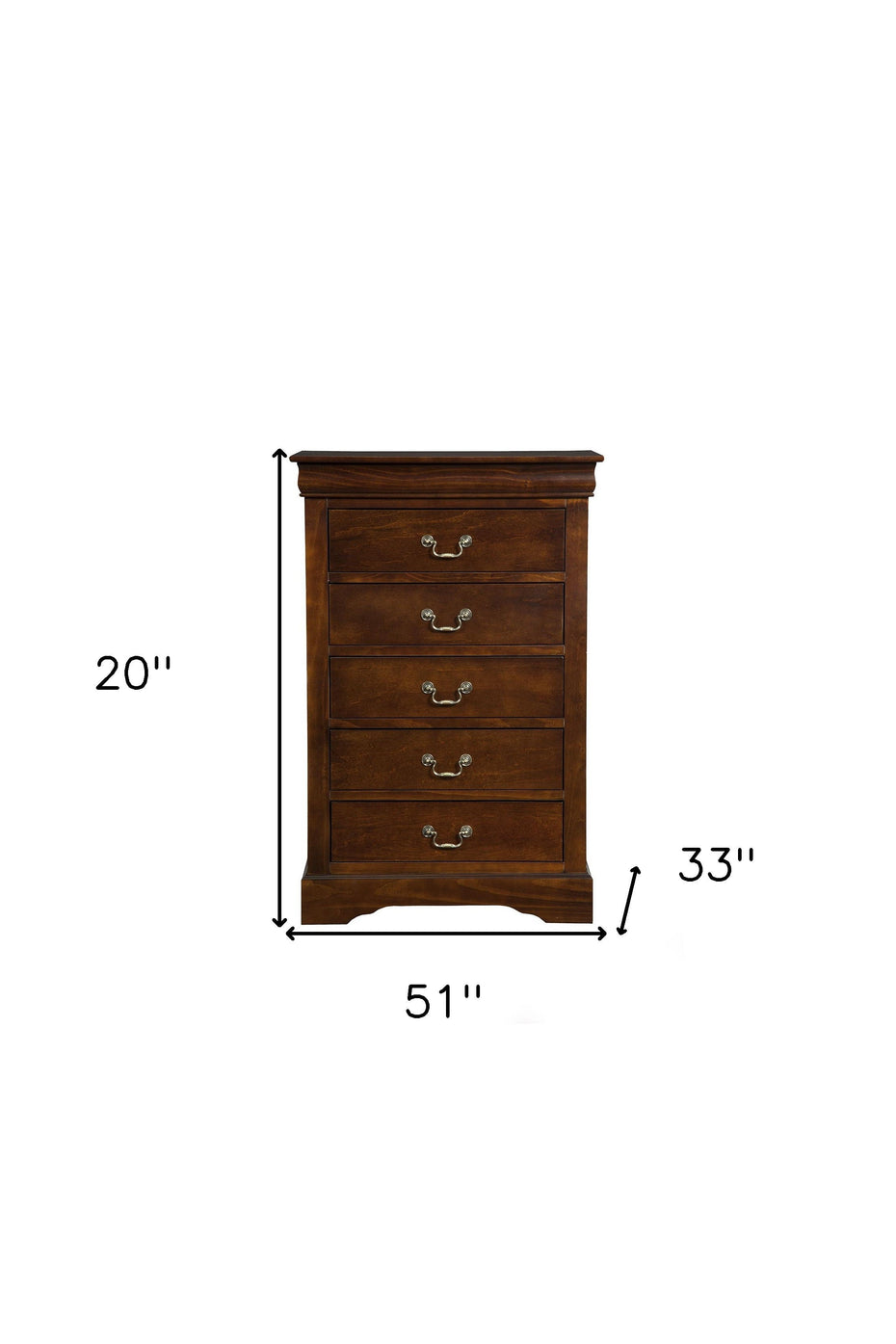 Solid Wood, Five Drawer Chest - Brown