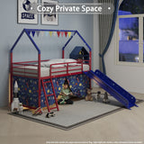 Jack - House Loft Bed With Slide And Curtain Set