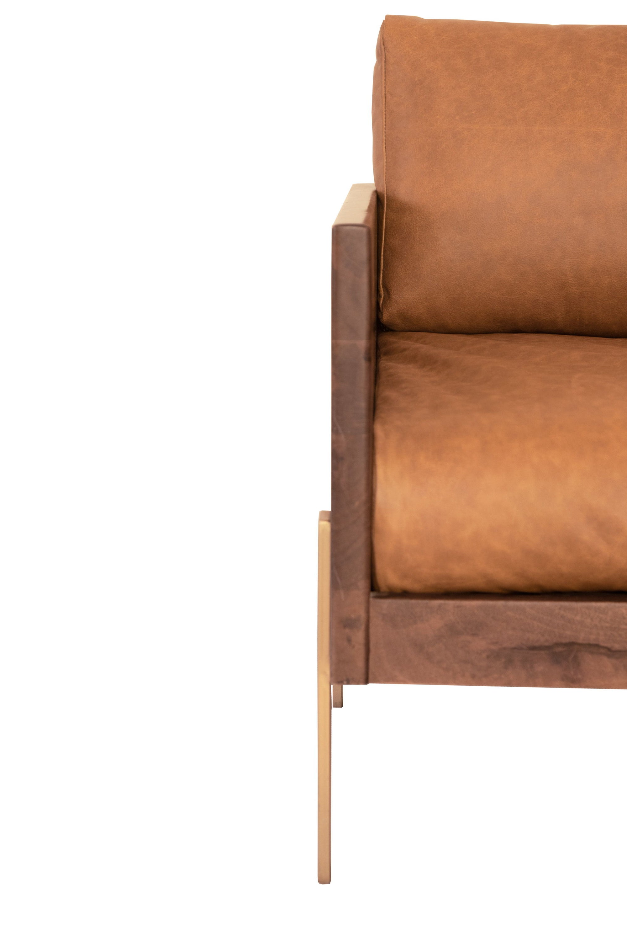 Top Grain Leather And Gold Arm Chair - Carmel Brown