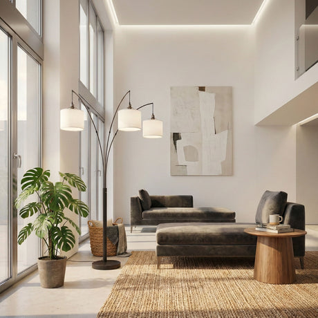 Royal - 3 Arm Arc Floor Lamp, Oil Rubbed Bonze With Linen Shade, 4 Way Rotary Switch - Oil-Rubbed Bronze - view 3