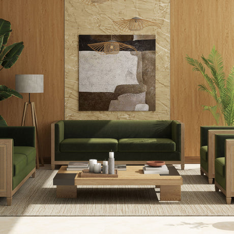 Georgia - Cane Tuxedo Sofa - Olive Green by Jennifer Taylor Home | Bel Furniture