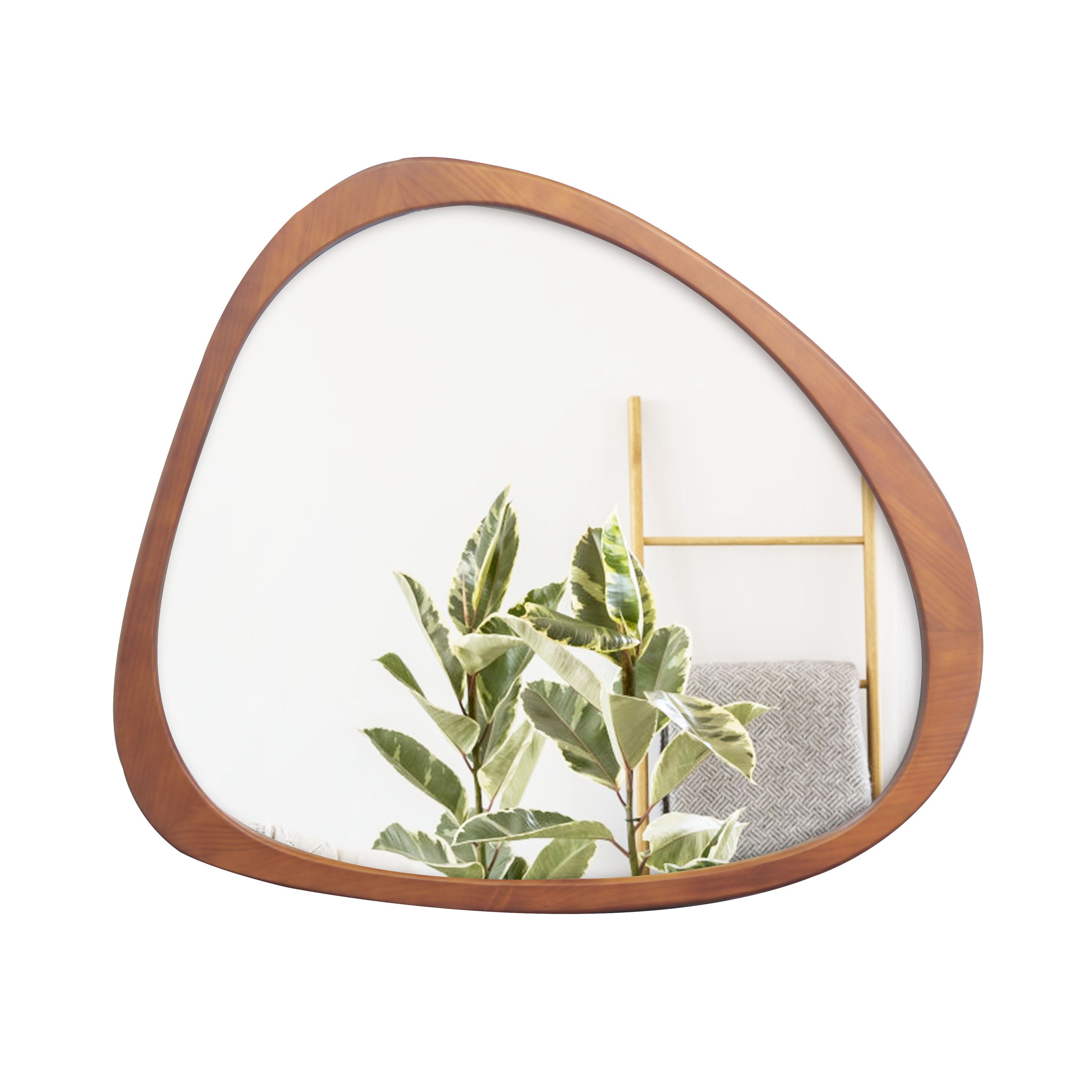 Asymmetrical Wall Mirror Wooden Framed Mirror Large Sized Dressing Mirror, For Living Room, Bedroom, Bathroom, Hallway Or Entry Way - Natural Wood