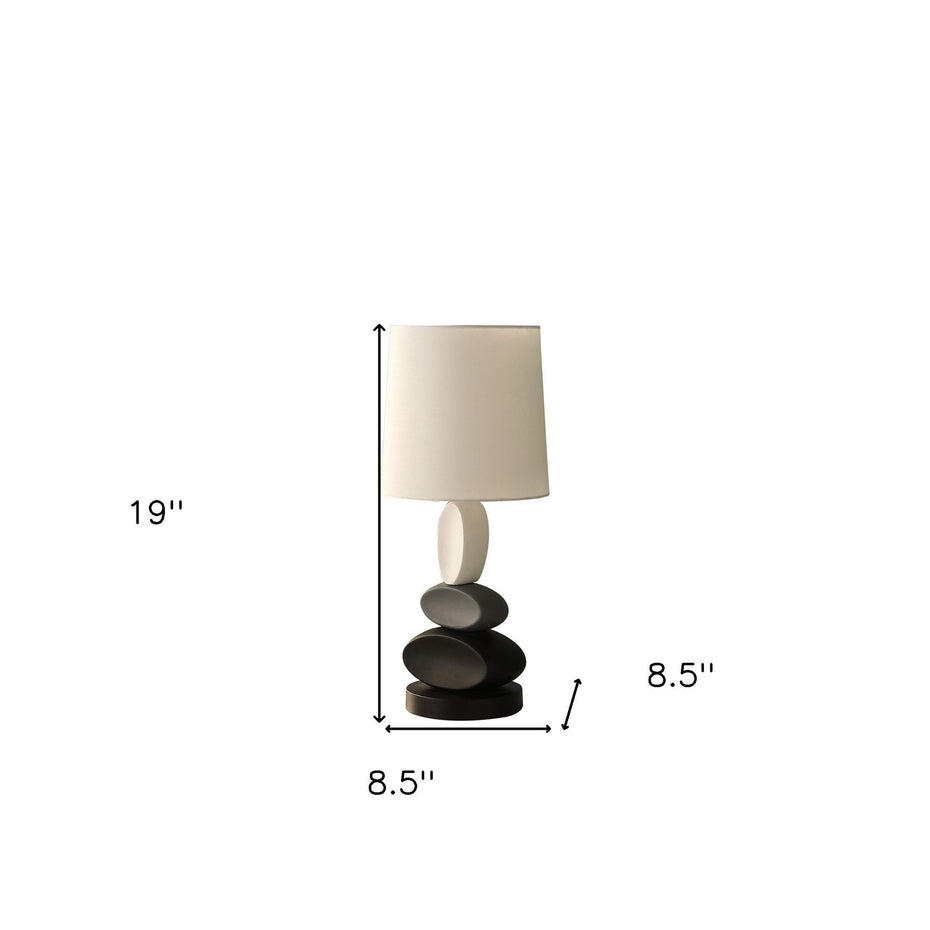 Metal Table Lamp With White Drum Shade - Black Gray / White