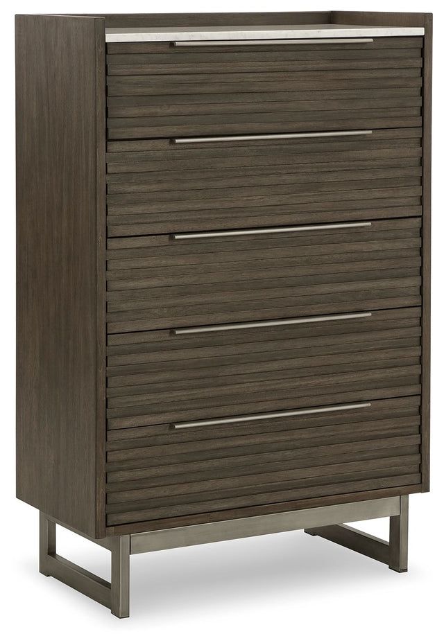 Arkenton - Grayish Brown / White - Five Drawer Chest by Ashley® | Bel Furniture