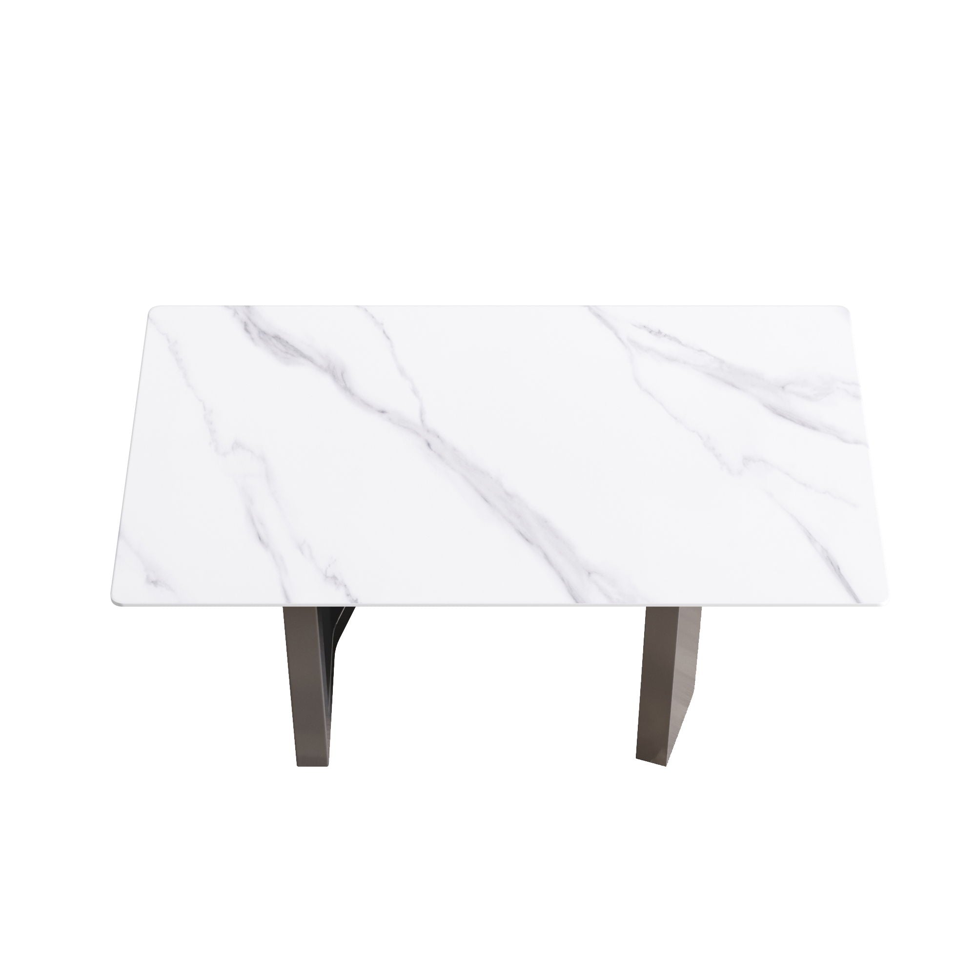 Modern Artificial Stone White Straight Edge Metal Leg Dining Table