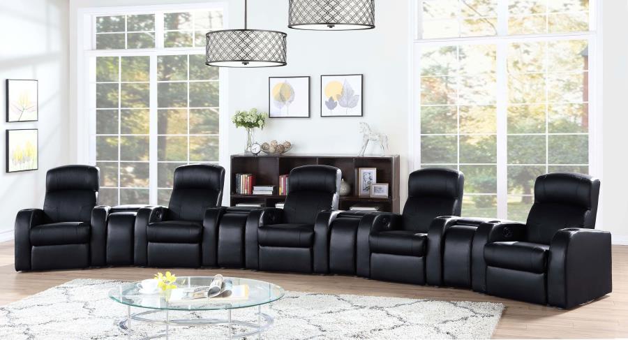 Cyrus - Upholstered Track Arm Recliner - Black by CoasterEssence | Bel Furniture